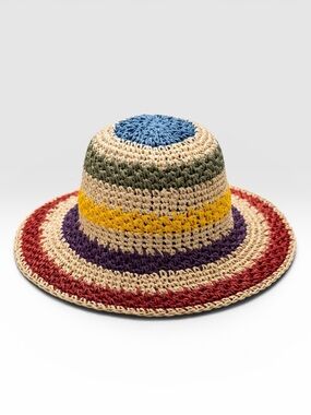 St. Barths Style Colorful Striped Crochet Bucket Hat NEW